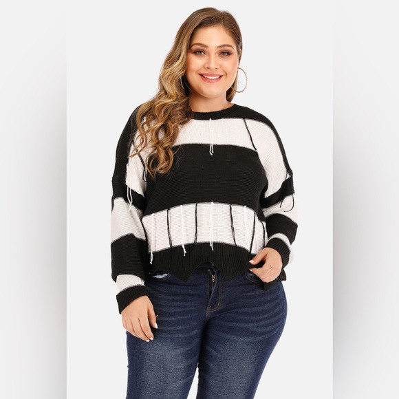 Plus Size Drop Shoulder Color Block Sweater - Picture 1 of 3